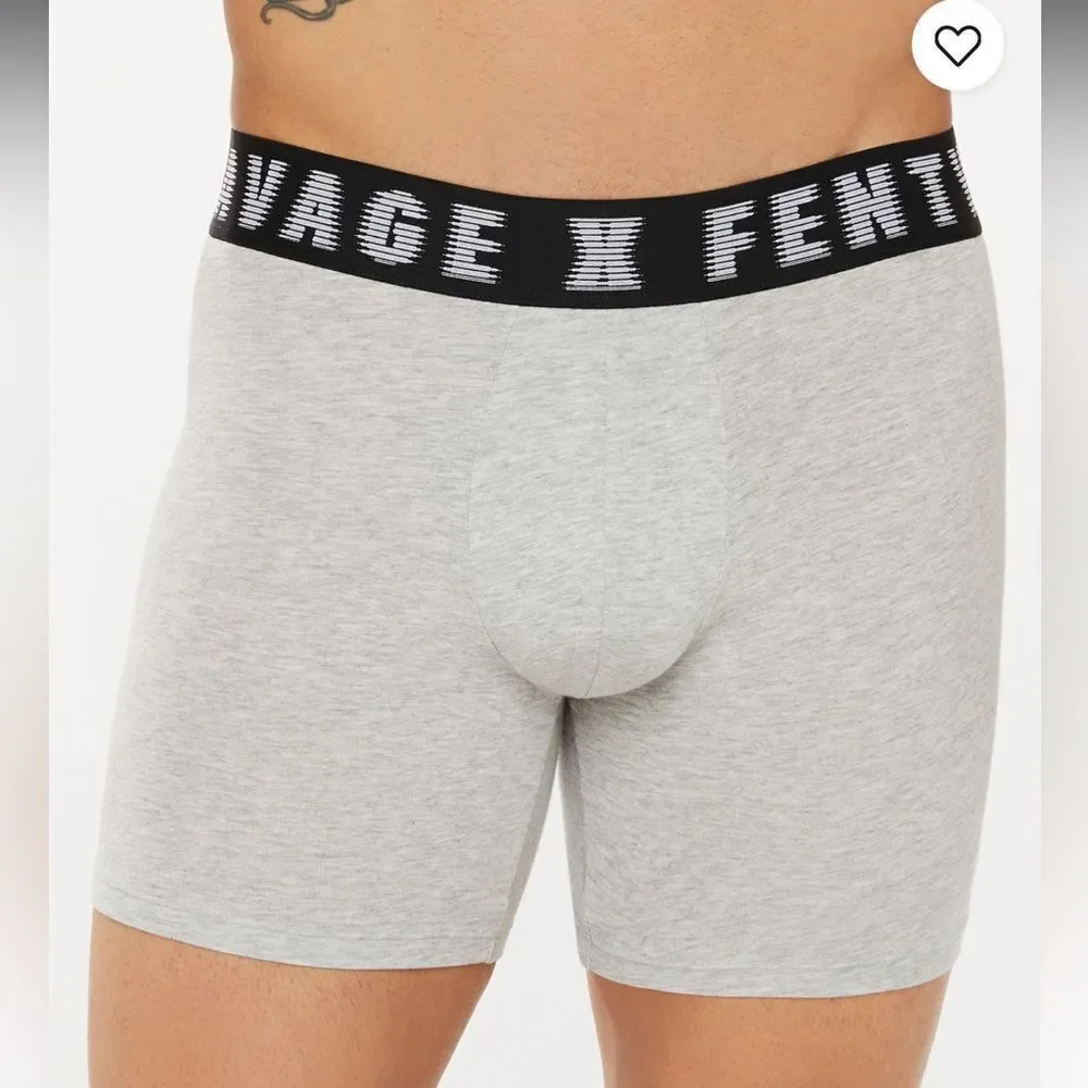Savage X Fenty Boxer Briefs With Matte Logo Waistband Platinum Grey M NWT IN PKG